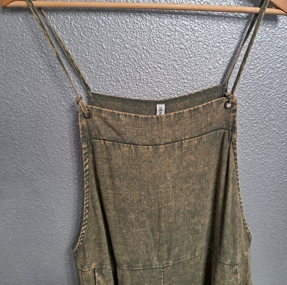 NWT 100% Washed Linen Olive Green Heather Romper - Picture 8 of 14